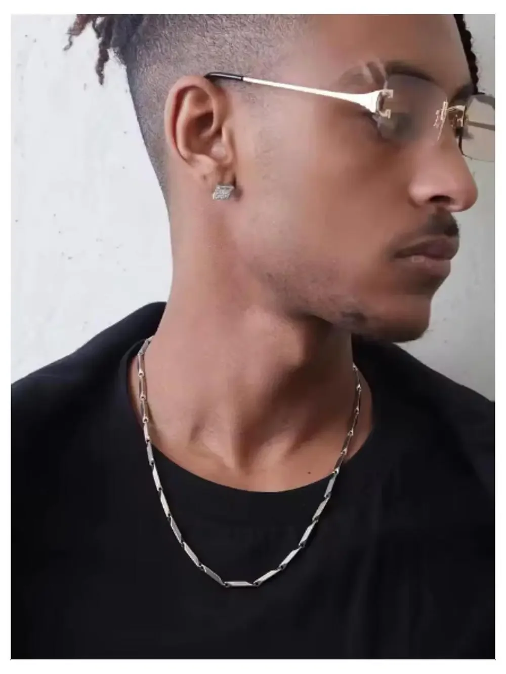 Diagonal link chain Necklace - Titainum Steel - 3mm 20